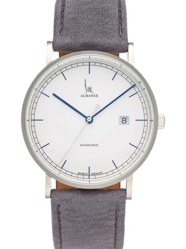 Almanus Herrenuhren-Flavus Handaufzug Zifferbl. silber Lederband AS1881SLB