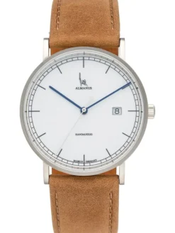 Almanus Herrenuhren-Flavus Handaufzug Zifferbl. weiß Lederband AS1881WLB