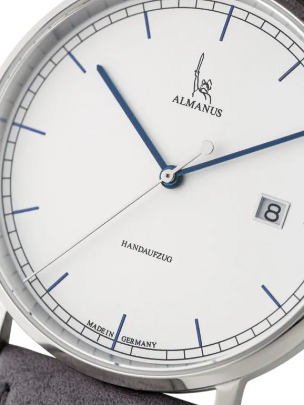 Almanus Herrenuhren-Flavus Handaufzug Zifferbl. silber Lederband AS1881SLB