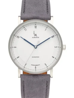 Almanus Herrenuhren-Verus Handaufzug Zifferbl. silber Lederband AS1880SLB