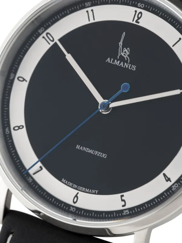 Almanus Herrenuhren-Verus Handaufzug Zifferbl. schwarz Lederband AS1880BLB