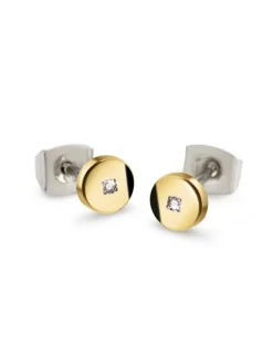 Boccia Titanium Ohrschmuck-Ohrstecker Titan rund Brillant goldf. 05064-04