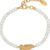 ENGELSRUFER Armbänder-Armband Feder und Perlen Silber Gold platiert ERB-GLORY-FEDER-G