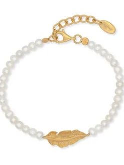 ENGELSRUFER Armbänder-Armband Feder und Perlen Silber Gold platiert ERB-GLORY-FEDER-G