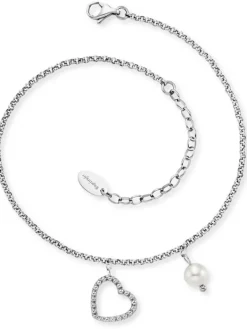 ENGELSRUFER Fußkettchen-Fußkette Herz Edelstahl mit Perle ERFS-HEART-PE