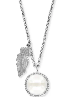 ENGELSRUFER Halsketten + Collier-Kette Feder und Perlen Silber ERN-GLORY-FEDER