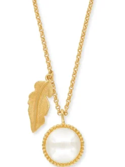 ENGELSRUFER Halsketten + Collier-Kette Feder und Perlen Silber Gold platiert ERN-GLORY-FEDER-G