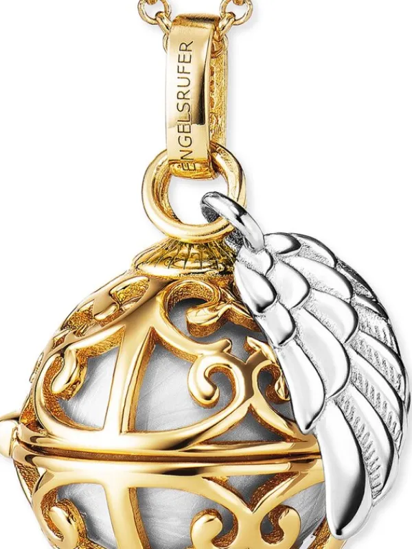 ENGELSRUFER Halsketten + Collier-Kette Klangkugel mit Flügel goldfarben bicolor ERN-ER23-20-XS-G