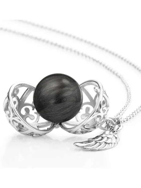 ENGELSRUFER Halsketten + Collier-Kette Klangkugel mit Flügel graues perlmutt ERN-ER23-27-XS