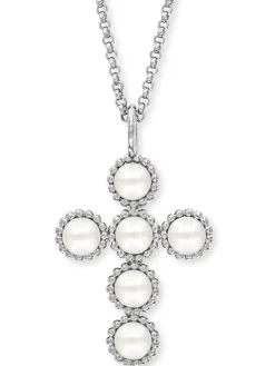 ENGELSRUFER Halsketten + Collier-Kette Kreuz Silber mit Muschelkernperlen ERN-GLORY-CROSS