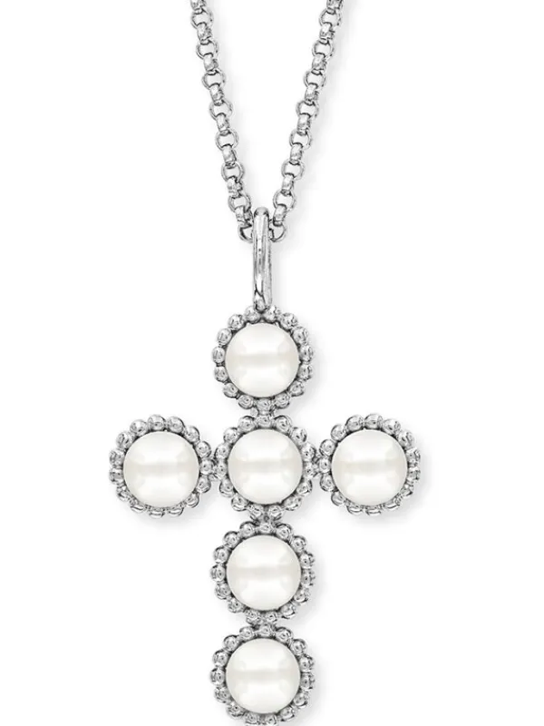 ENGELSRUFER Halsketten + Collier-Kette Kreuz Silber mit Muschelkernperlen ERN-GLORY-CROSS