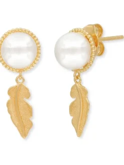 ENGELSRUFER Ohrschmuck-Ohrstecker Feder und Perlen Silber Gold platiert ERE-GLORY-FEDER-STG