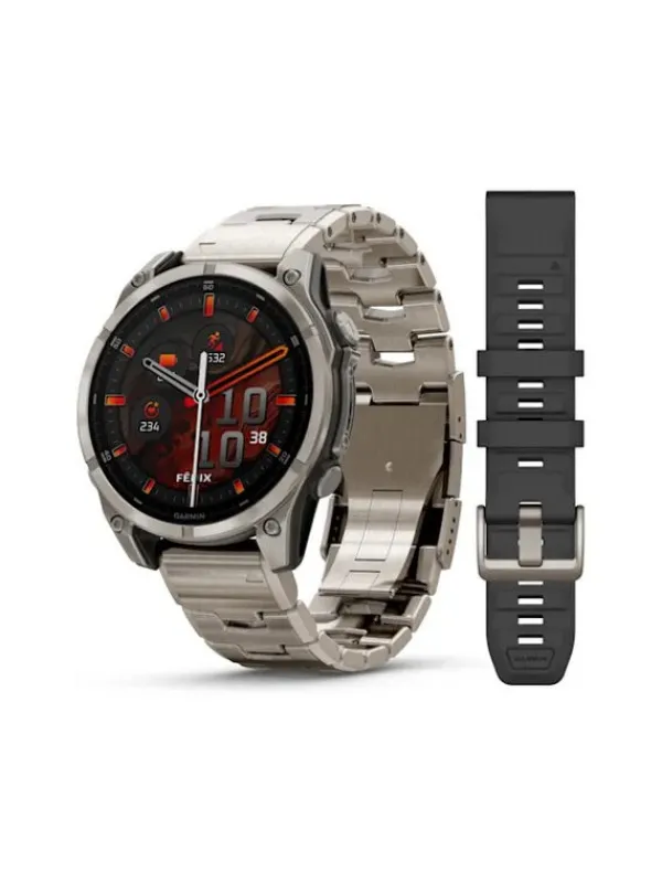GARMIN Smartwatches | Herrenuhren-fēnix® 8 - 47 mm AMOLED Sapphire Graphit/Titanium Titan mit Titanarmband 010-02904-40