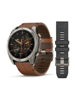 GARMIN Smartwatches-fēnix® 8 - 51 mm AMOLED Sapphire Graphit/Carbongrau Titan Lederarmband 010-02905-40