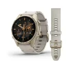 GARMIN Smartwatches | Herrenuhren-fēnix® 8 - 43 mm AMOLED Sapphire Nebelgrau/Softgold mit Lederarmband 010-02903-40