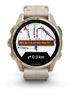 GARMIN Smartwatches | Herrenuhren-fēnix® 8 - 43 mm AMOLED Sapphire Nebelgrau/Softgold mit Lederarmband 010-02903-40