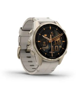GARMIN Smartwatches | Herrenuhren-fēnix® 8 - 43 mm AMOLED Sapphire Nebelgrau/Softgold mit Lederarmband 010-02903-40