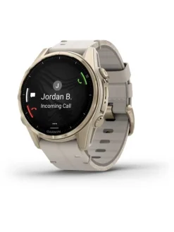GARMIN Smartwatches | Herrenuhren-fēnix® 8 - 43 mm AMOLED Sapphire Nebelgrau/Softgold mit Lederarmband 010-02903-40