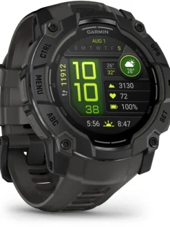 GARMIN Herrenuhren | Damenuhren-Instinct® 3 AMOLED - 50 mm, Schwarz, mit Silikon-Wechselarmband 26 mm Kohle 010-03020-00