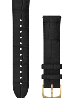 GARMIN Uhrenarmbänder-Original Quick-Relase 20 mm, Leder, schwarz geprägt, Schließe - Edelstahl gold 010-12924-22