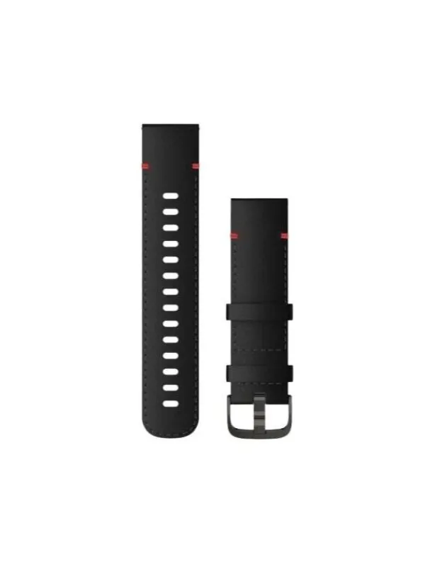 GARMIN Uhrenarmbänder-Schnellwechsel-Armband 22 mm, Leder Schwarz - rote Naht, Schiefergrau 010-12932-25