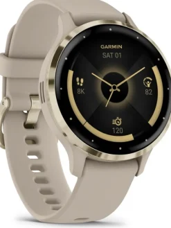 GARMIN Herrenuhren | Damenuhren-Venu® 3S, 41mm, French Gray/Softgold Silikon-Armband 010-02785-02