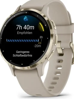 GARMIN Herrenuhren | Damenuhren-Venu® 3S, 41mm, French Gray/Softgold Silikon-Armband 010-02785-02
