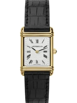 HERBELIN Damenuhren-ART DECO goldf. Leder schwarz 17478P08