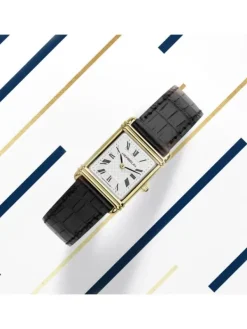HERBELIN Damenuhren-ART DECO goldf. Leder schwarz 17478P08