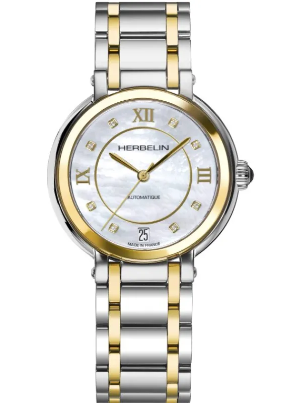 HERBELIN Damenuhren-GALET Automatic Perlmutt Zirkonia 1630BT59