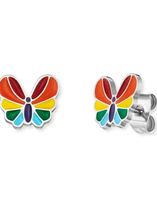 HERZENGEL Kinderschmuck-Mädchen Ohrstecker bunt Schmetteling Edelstahl Emaille HEES-HAPPY-BUTTERFLY