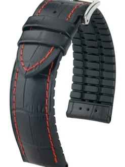 HIRSCH Uhrenarmbänder | Zubehör-George, schwarz mit roter Naht 0925128052