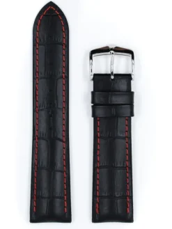HIRSCH Uhrenarmbänder | Zubehör-George, schwarz mit roter Naht 0925128052