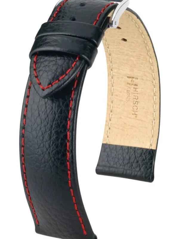 HIRSCH Uhrenarmbänder | Zubehör-Kansas, schwarz mit roter Naht