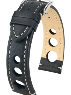 HIRSCH Uhrenarmbänder | Zubehör-Rally, schwarz mit weißer Naht 05102051