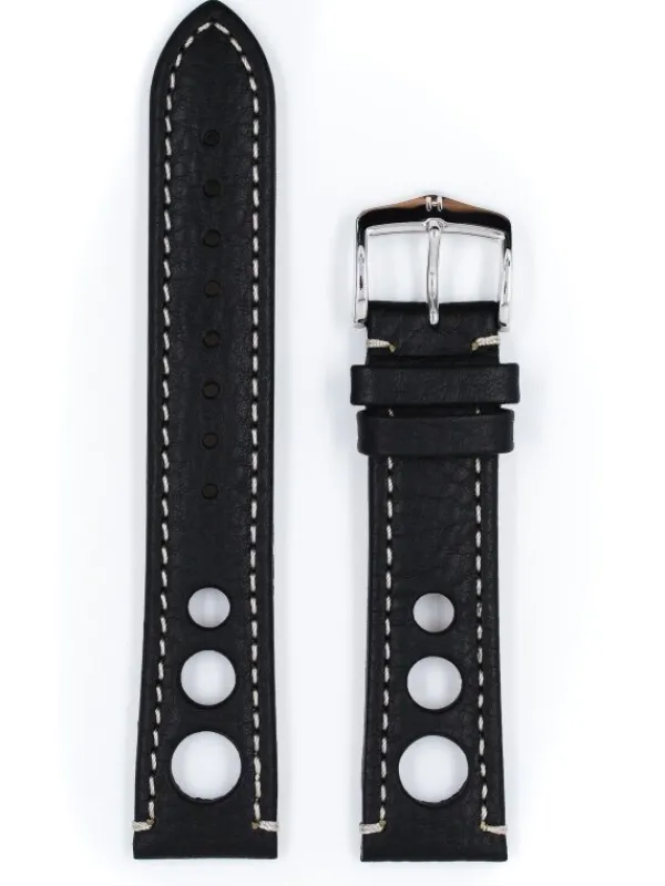 HIRSCH Uhrenarmbänder | Zubehör-Rally, schwarz mit weißer Naht 05102051