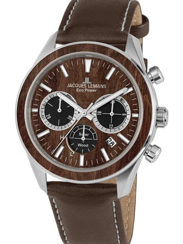 Jacques Lemans Herrenuhren-Eco Power Chrono Holz Apfelleder 1-2115B