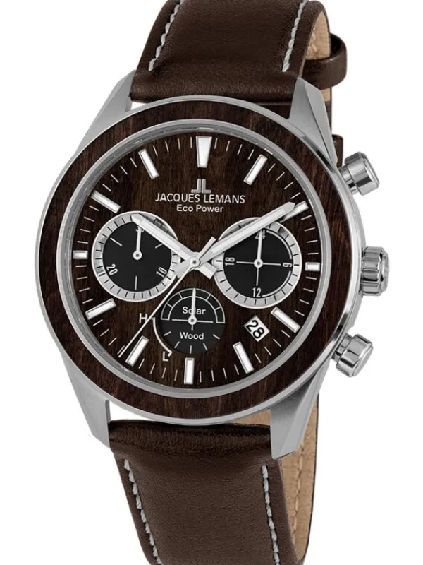 Jacques Lemans Herrenuhren-Eco Power Chrono Holz Apfelleder 1-2115C