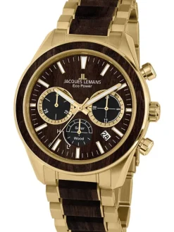 Jacques Lemans Herrenuhren-Eco Power Chrono Holz goldf. 1-2115L