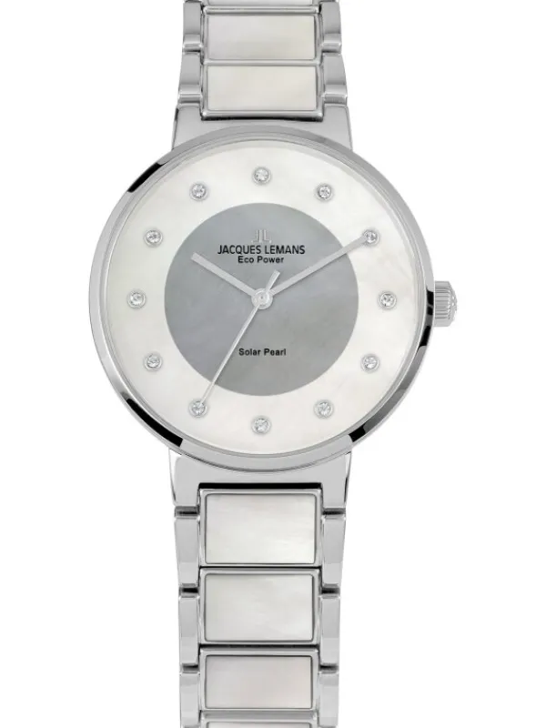 Jacques Lemans Damenuhren-Eco Power Perlmutt Weiß 1-2108B