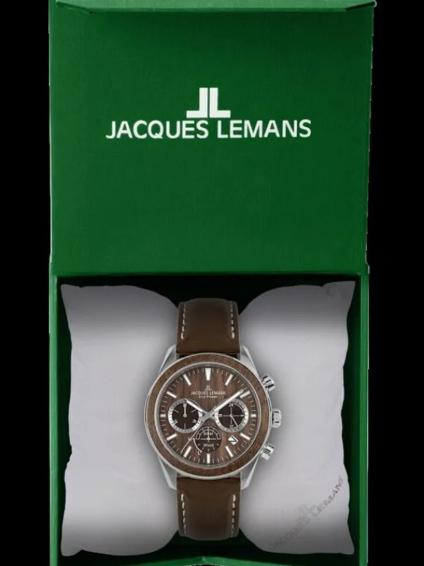 Jacques Lemans Herrenuhren-Eco Power Chrono Holz Apfelleder 1-2115B