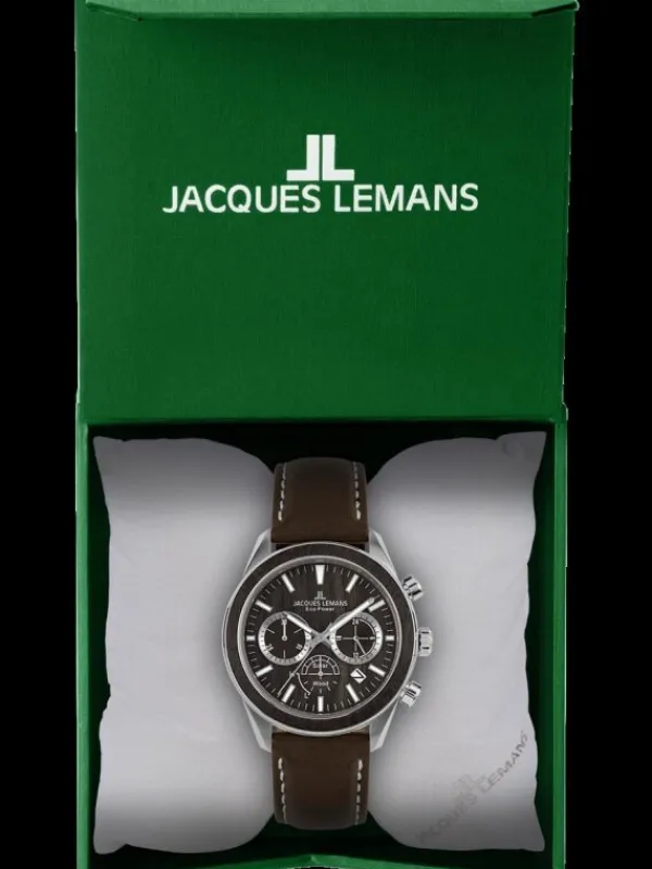Jacques Lemans Herrenuhren-Eco Power Chrono Holz Apfelleder 1-2115C