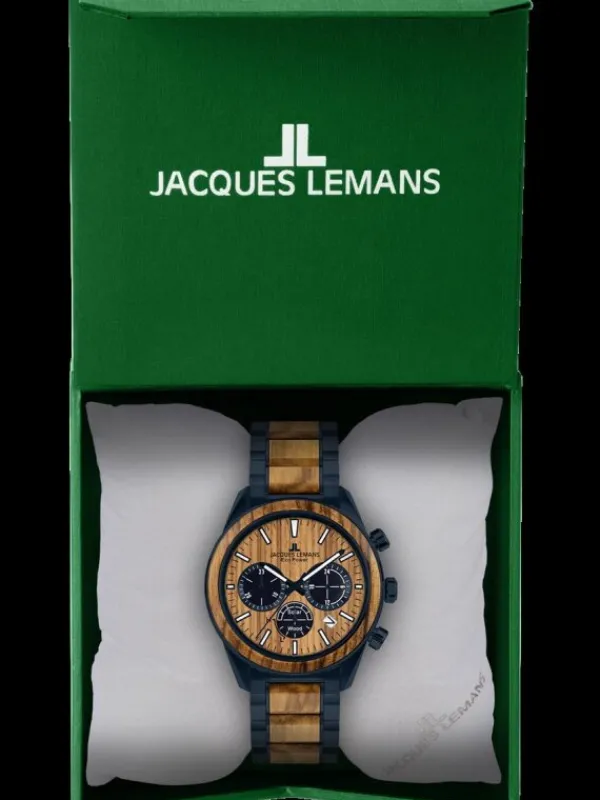 Jacques Lemans Herrenuhren-Eco Power Chrono Holz blau 1-2115P