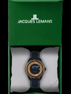 Jacques Lemans Herrenuhren-Eco Power Wood blau Leder 1-2116K