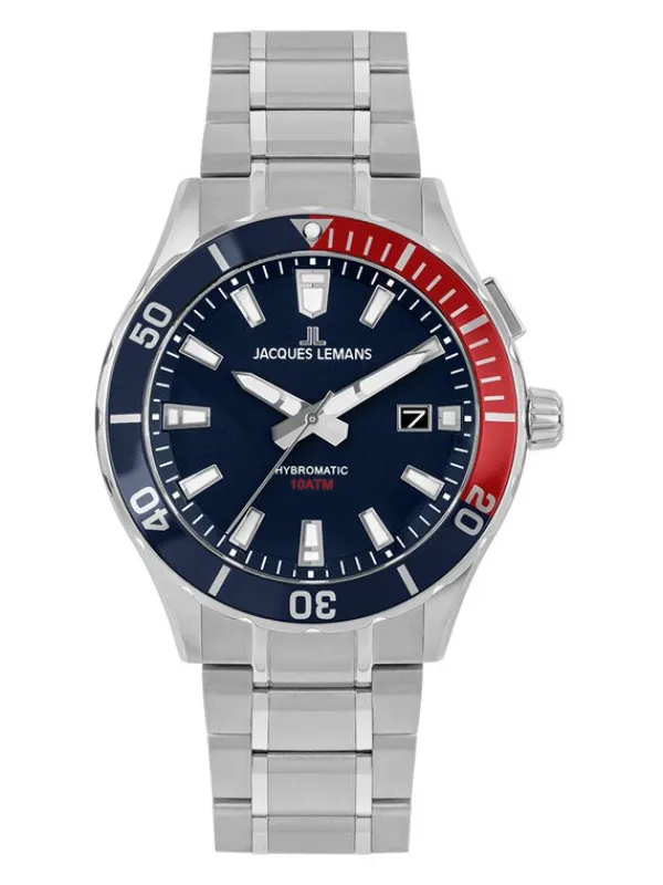 Jacques Lemans Herrenuhren-Hybromatic Blau/Rot Strahlband 1-2131E