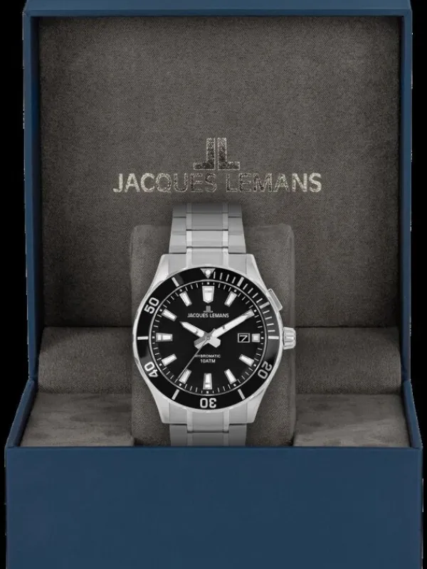 Jacques Lemans Herrenuhren-Hybromatic schwarz Strahlband 1-2131D