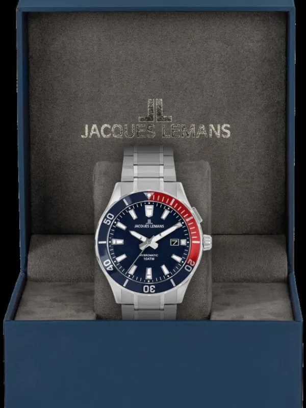 Jacques Lemans Herrenuhren-Hybromatic Blau/Rot Strahlband 1-2131E
