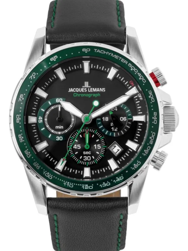 Jacques Lemans Herrenuhren-Liverpool Chrono schw grün Leder 1-2099C