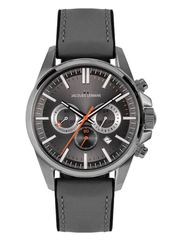 Jacques Lemans Herrenuhren-Liverpool Chrono grau Leder 1-2119A