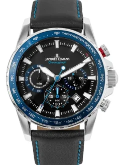 Jacques Lemans Herrenuhren-Liverpool Chrono schw.blau Leder 1-2099B.1